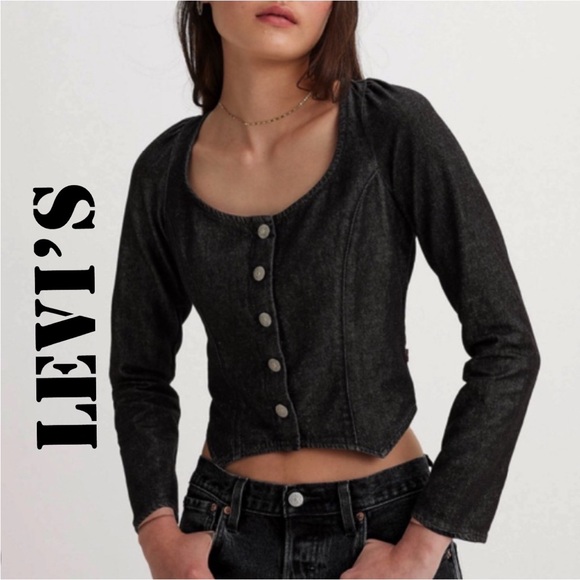 LEVIS DARYN CORSET STYLE DENIM TOP LARGE BLACK - Picture 1 of 8
